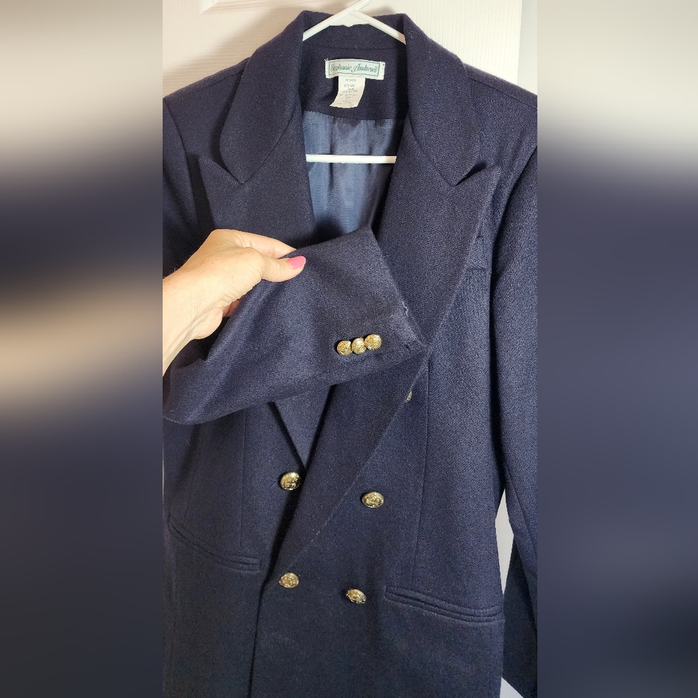 NWT Stephanie Andrews BEAUTIFUL womens 8 blue double breasted 6 button blazer - Picture 2 of 8